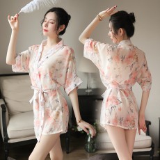 情趣内衣风情日式印花薄纱系带睡裙制服诱惑套装9785