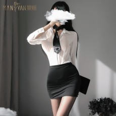 【天猫】网红风曼烟女式性感透视衬衫包臀短裙秘书装9867