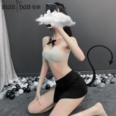 【清仓福利】网红风曼烟性感挂脖分体秘书装包臀短裙制服9258