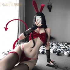 【天猫】网红风曼烟女式性感挂脖三点式软萌兔女郎制服套装9747