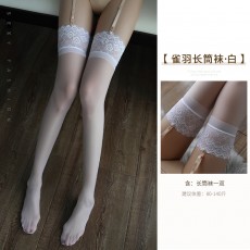 【天猫】曼烟女式性感透视蕾丝孔雀边长筒袜情趣丝袜WZ7082