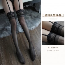 【天猫】曼烟女式性感透视蕾丝孔雀边长筒袜情趣丝袜WZ7082