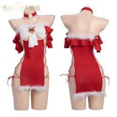 【天猫】曼烟情趣内衣性感抹胸绑带包臀睡裙紧身红色圣诞制服套装9099