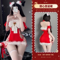 【天猫】曼烟情趣内衣性感抹胸绑带包臀睡裙紧身红色圣诞制服套装9099
