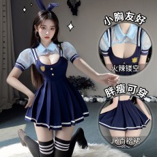 【天猫】曼烟情趣内衣性感JK百褶背带裙兔女郎警官制服套装9349