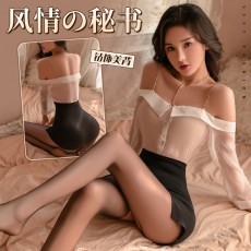 【天猫】曼烟情趣内衣性感吊带一字肩职业秘书包臀制服套装9684