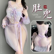 【天猫】曼烟古风情趣内衣国风薰衣草刺绣肚兜一衣俩穿柔纱透视制服9841