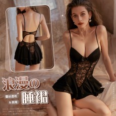 【天猫】曼烟情趣内衣性感深V钢托吊带蕾丝轻纱聚拢露背紧身连体睡裙8462