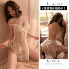 【天猫】曼烟情趣内衣性感深V蕾丝系带透视开叉裙摆吊带睡裙9105