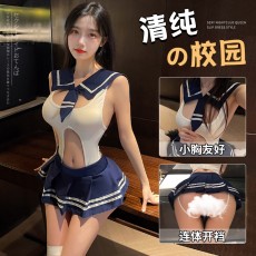 【天猫】曼烟情趣内衣性感连体镂空JK学生水手连身衣制服套装9495