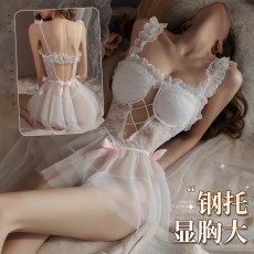 【天猫】曼烟情趣内衣性感透视蓬蓬裙露背花边吊带蕾丝钢圈睡裙套装9566