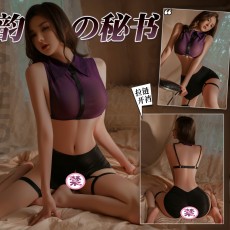 【天猫】曼烟情趣内衣性感分体拉链开档翻领轻纱透视OL秘书职业套装9847
