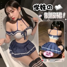【天猫】曼烟情趣内衣女性感露背三点分体式水手角色扮演学院制服100194