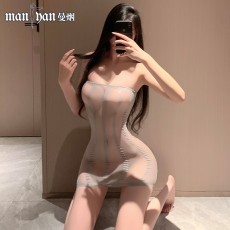 【天猫】网红风曼烟女式性感透视时尚条纹抹胸紧身包臀短裙网衣9389