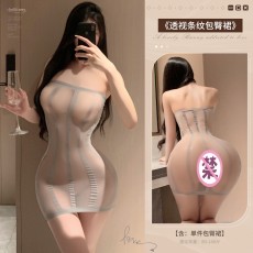 【天猫】网红风曼烟女式性感透视时尚条纹抹胸紧身包臀短裙网衣9389
