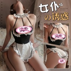 【天猫】曼烟情趣内衣女性感镂空花边开衩露背甜辣女佣女仆COS制服100055