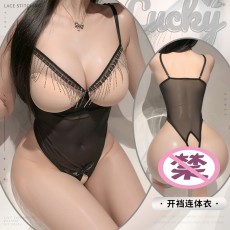 【天猫】曼烟情趣内衣女性感镂空美背深V透视吊带流苏开裆连身睡衣100205