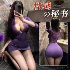 【天猫】曼烟情趣内衣女性感深V蕾丝透视提花镂空秘书连衣裙包臀睡裙9088