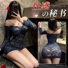 【天猫】曼烟情趣内衣女蕾丝包臀裙制服性感一字肩透视火辣秘书套装100217