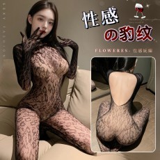 【天猫】曼烟情趣内衣女性感豹纹美背连体袜修身透视豹纹连体紧身网衣7029
