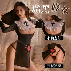 【天猫】曼烟情趣内衣女性感暗黑修女柔纱立领开衩温柔女仆COS制服100287