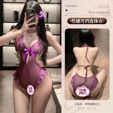 【天猫】曼烟情趣内衣女性感透视系带蕾丝花边网纱开裆连体衣睡衣100410