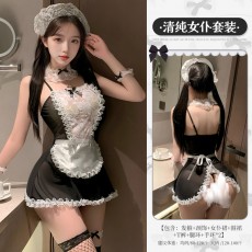 【天猫】网红风曼烟性感透视蕾丝吊带女仆装睡裙1604