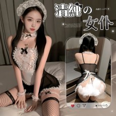 【天猫】网红风曼烟性感透视蕾丝吊带女仆装睡裙1604