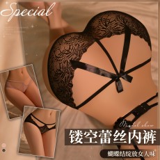 【天猫】曼烟情趣内衣女性感蝴蝶结蕾丝镂空透视低腰情趣内裤丁字裤600018