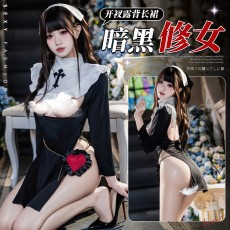 【天猫】曼烟情趣内衣女性感暗黑修女柔纱立领开衩温柔女仆COS制服100287