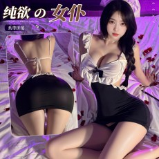【天猫】曼烟情趣内衣女性感吊带深v包臀裙暗扣开裆纯欲女仆制服100556
