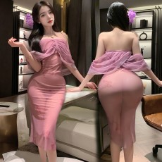 【天猫】曼烟情趣内衣女性感印花两穿抹胸柔纱透视弹力紧身长裙睡裙100470