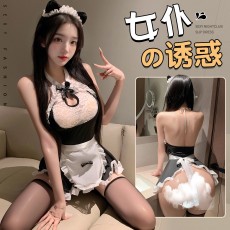 【天猫】曼烟情趣内衣女性感水滴镂空蕾丝诱惑蝴蝶猫咪女仆睡裙套装100849