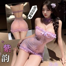 【天猫】曼烟情趣内衣女性感花边抹胸蕾丝印花修身透视网眼包臀睡裙100811