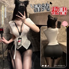 【天猫】曼烟情趣内衣女性感翻领弹力紧身包臀裙清纯系带ol秘书制服100897