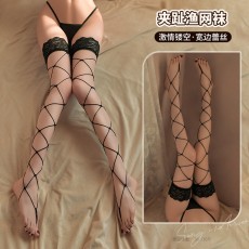【清仓福利】私人密码情趣网袜女性感镂空宽边蕾丝大网渔网诱惑长筒袜7213
