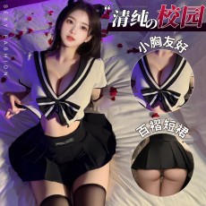 【天猫】曼烟情趣内衣女性感分体翻领百褶裙水手服纯欲校园风jk制服100939