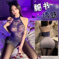 【天猫】曼烟情趣内衣女性感透视紧身提花包臀裙角色扮演秘书制服100957