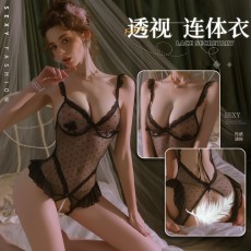 【天猫】曼烟情趣内衣女性感珠串开裆连体衣透视花边蝴蝶波点睡衣100855