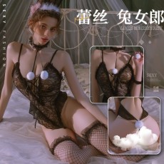 【天猫】曼烟情趣内衣女性感吊带连体衣角色扮演蕾丝花边兔女郎制服9796