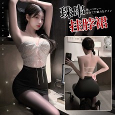 【天猫】曼烟情趣内衣女性感珠串挂脖裙蕾丝绑带镂空柔情ol秘恋制服101015