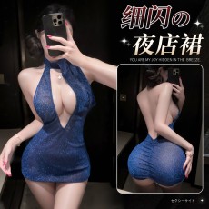 【曼烟】曼烟情趣内衣性感诱惑星光名媛包臀短裙细闪深V夜店qq套装100995