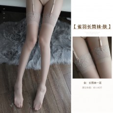 【天猫】曼烟女式性感透视蕾丝孔雀边长筒袜情趣丝袜WZ7082
