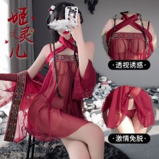 【天猫】曼烟情趣内衣性感古风红抹胸裙外罩衫三件套9568
