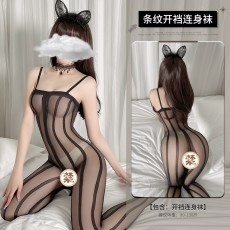 【天猫】曼烟情趣内衣性感透视吊带抹胸竖条纹开裆情趣连身袜7238